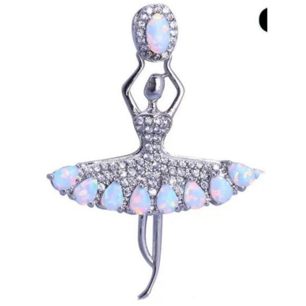 STUNNING WHITE OPAL N SAPPHIRE ON SILVER BALLERINA NECKLACE